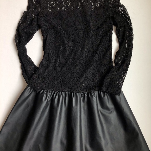 Faux Leather & Lace Dress Fit & Flare Drop Waist Prom Party - Picture 2 of 7